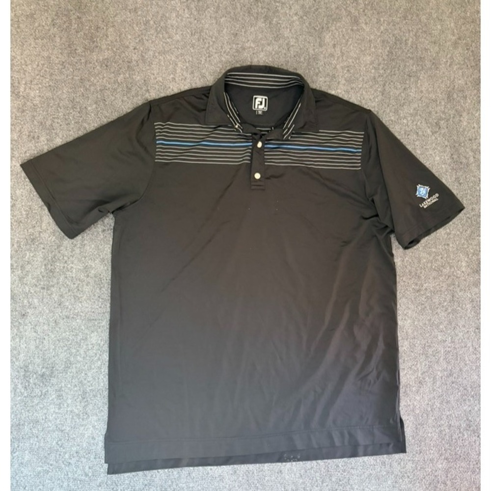 FootJoy Polo Shirt Mens Athletic Fit Golf Black Size XL W/Lakewood National Logo